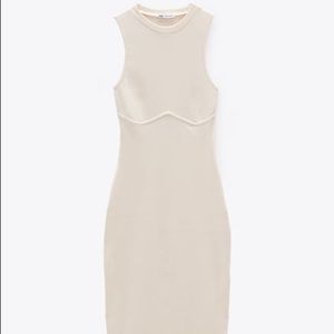 ZARA TRF ribbed dress light beige.
